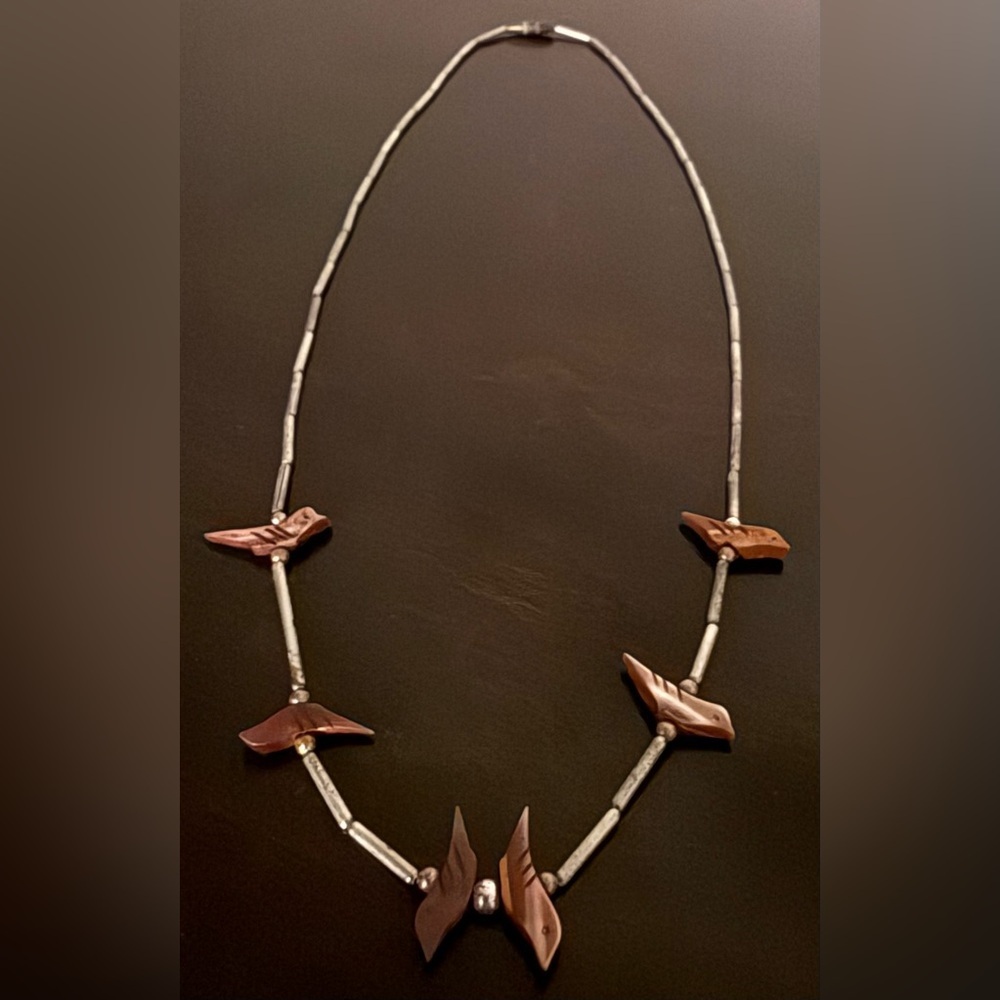 925 Sterling Silver Liquid Silver Zuni Bird Fetish Necklace | Southwestern | 18”